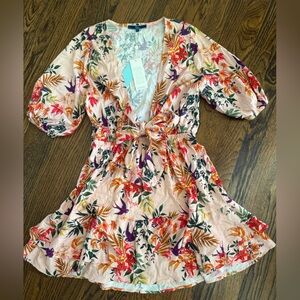 Tropical Tie Front Mini Dress, size Med